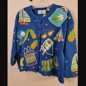 Vintage Cardigan Knit Sweater M Design Options Philip Jane Gordon Sailboat Beach